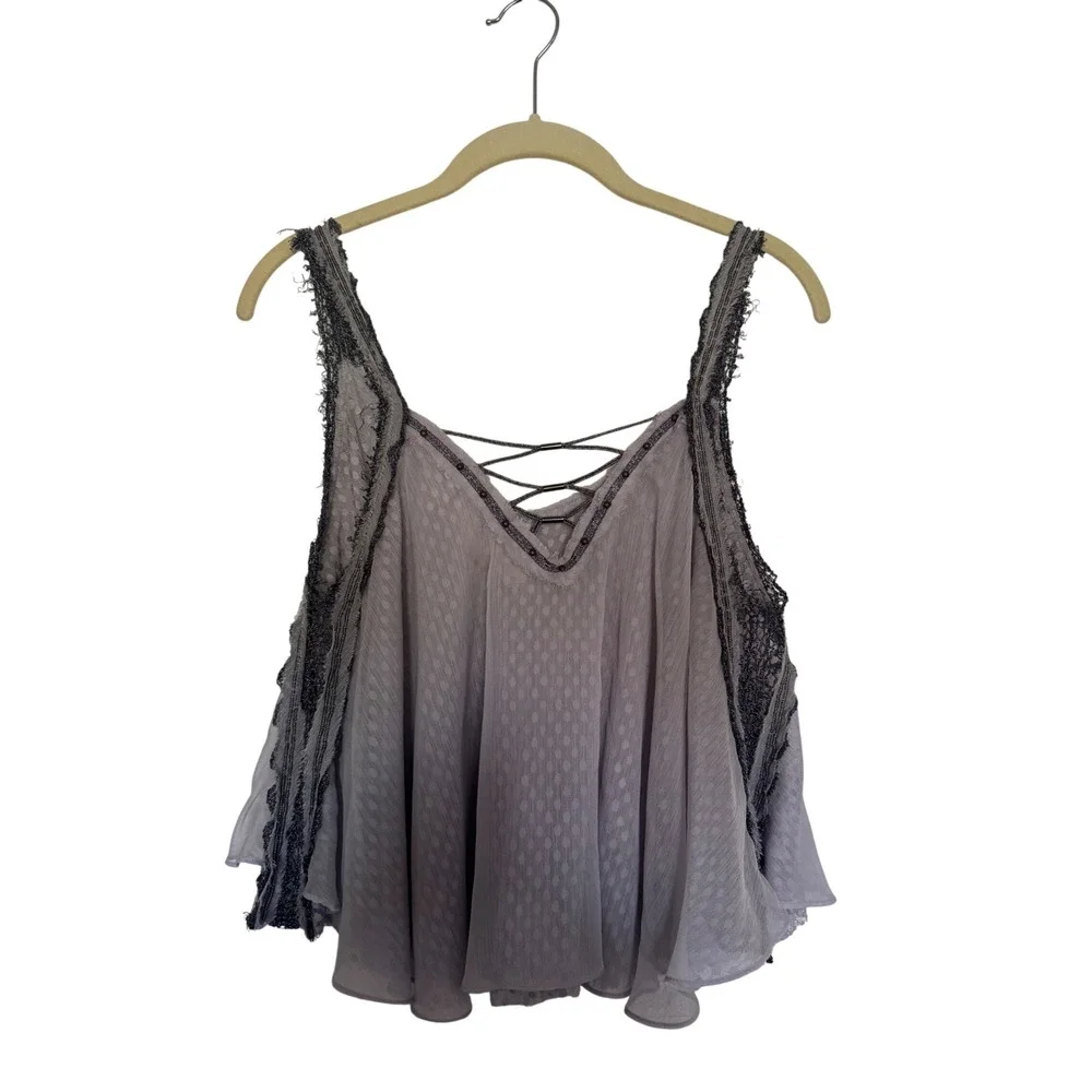 Free People Intimately Swiss Dot Lace Trim Babydoll Tank Top Lavender Purple S P